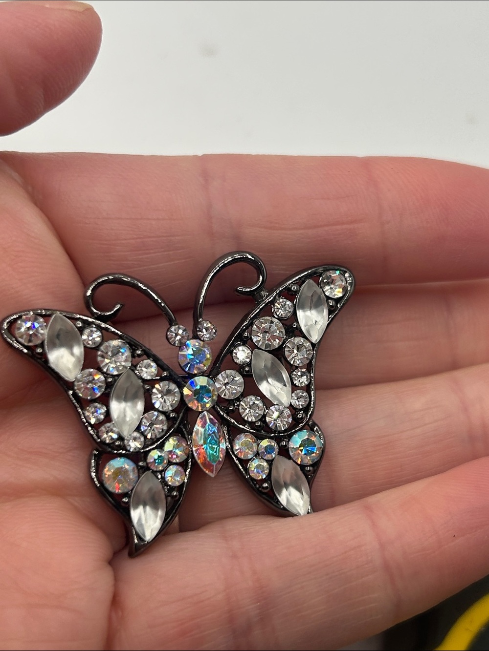 LOFT Iridescent Crystal Butterfly Brooch in Clear and Aurora Borealis